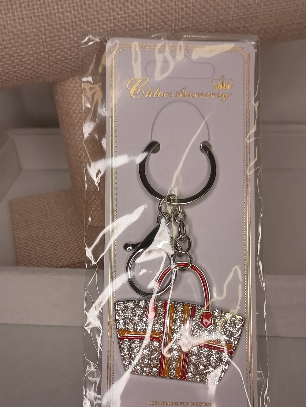 Women's Rhinestone Orange Handbag Purse Keychain | SILVER Tone Bag Charm Orange